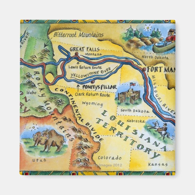 Aimant Carte de l'expédition Lewis & Clark (Devant)