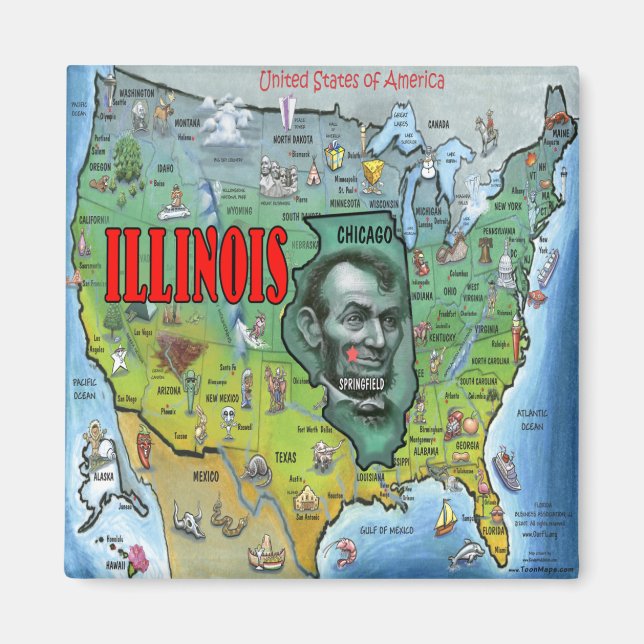 Aimant Carte de l'Illinois USA (Devant)