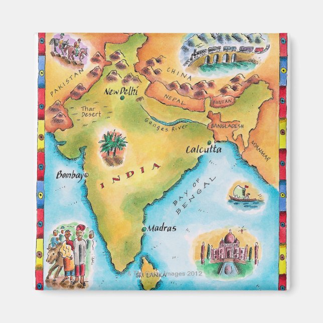Aimant Carte de l'Inde (Devant)