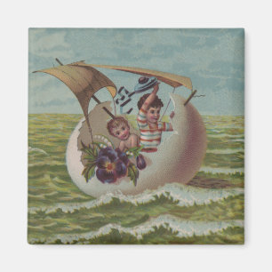 Aimant Carte de Pâques Antique OEufs de voile Enfants