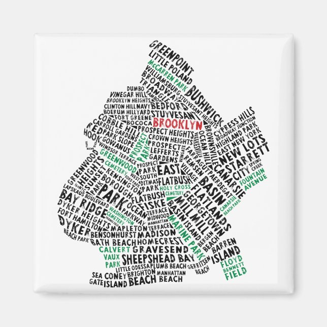 Aimant Carte de typographie Brooklyn NYC (Devant)