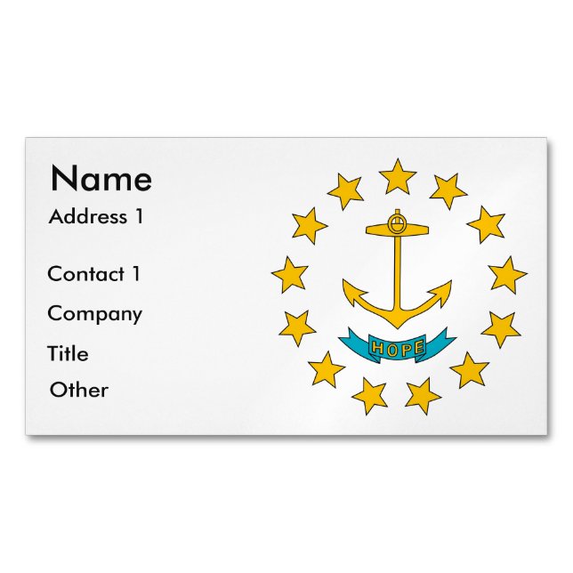 Aimant carte de visite avec drapeau de l'île Rhode (devant)