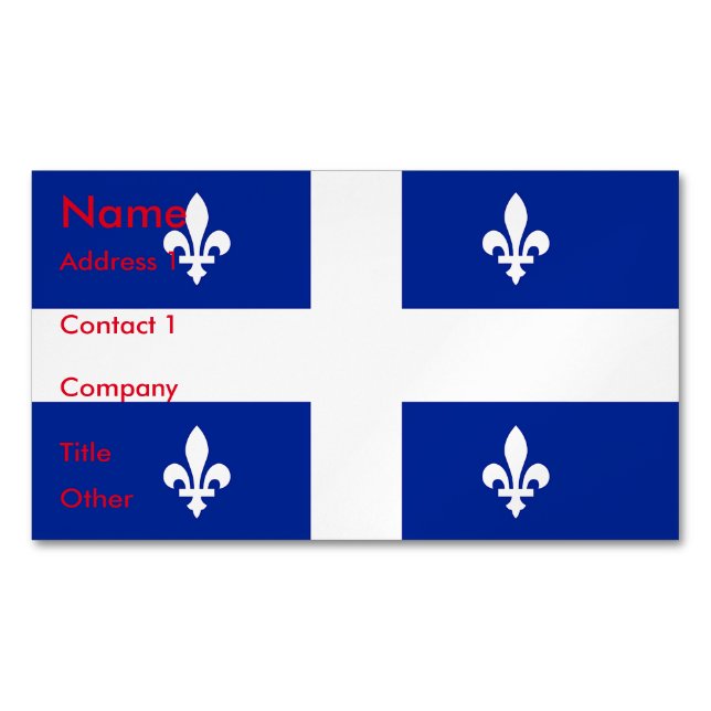 Aimant carte de visite avec drapeau du Québec (devant)