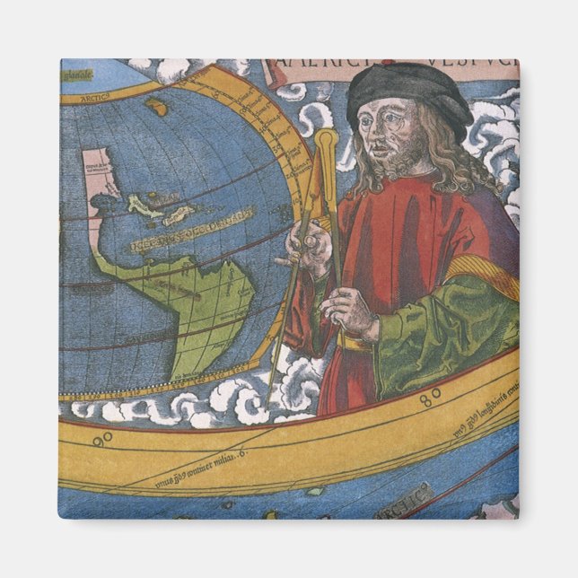 Aimant Carte des Amériques avec Explorer Amerigo Vespucci (Devant)