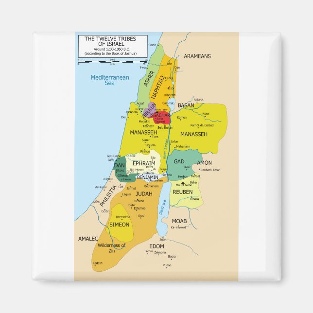 Aimant Carte des douze tribus d'Israël de 1200 à 1050 (Devant)