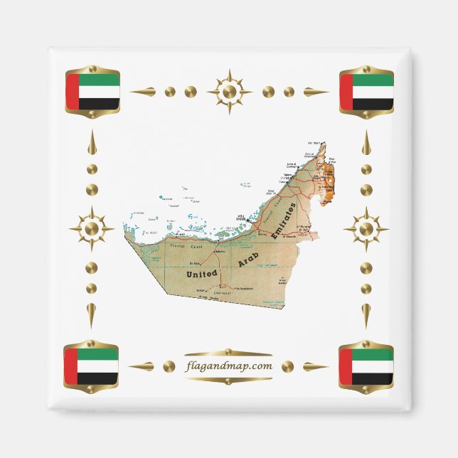 Aimant Carte des Émirats arabes unis + indicateur (Devant)