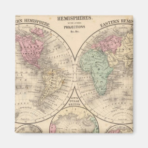 Aimant Carte des hémisphères mondiaux par Mitchell