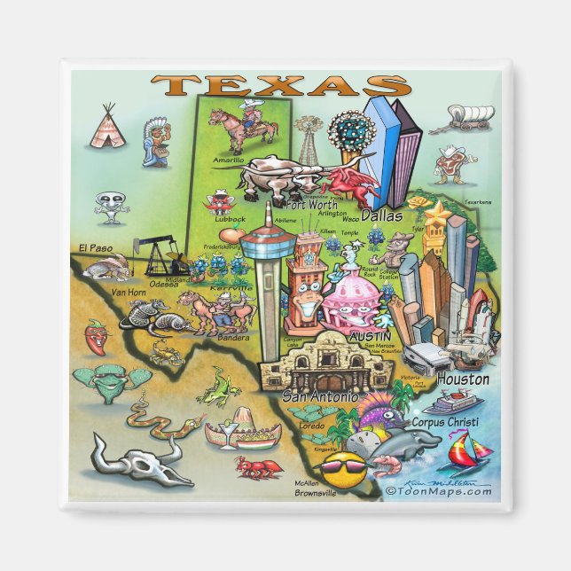 Aimant Carte des loisirs du Texas (Devant)