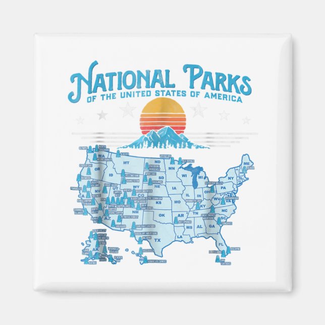 Aimant Carte des parcs nationaux des États-Unis Randonnée (Devant)