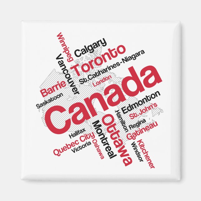 Aimant Carte des villes du Canada (Devant)