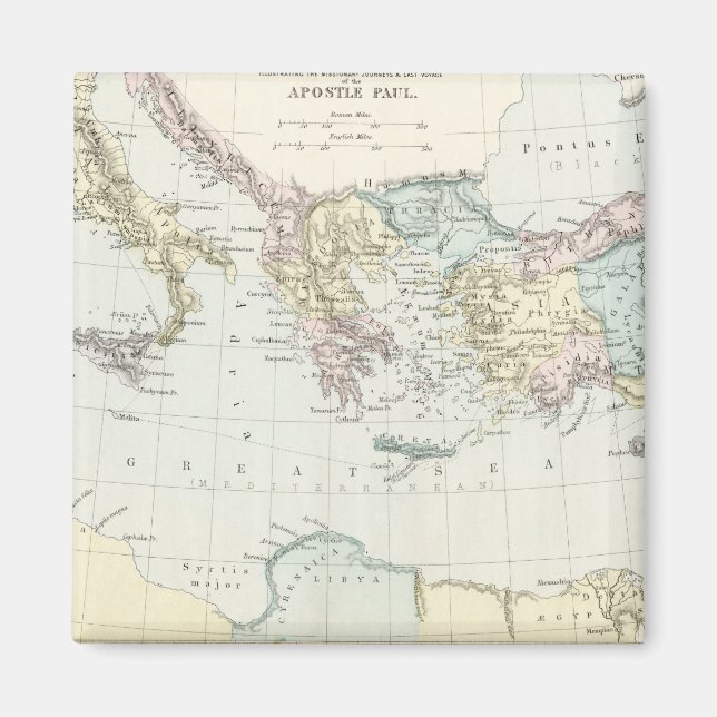 Aimant Carte des voyages missionnaires de l'apôtre Paul (Devant)