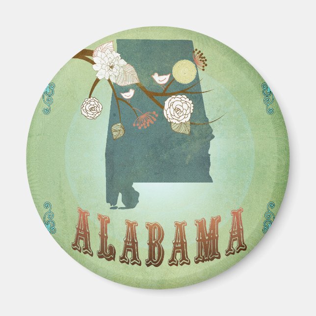 Aimant Carte d'État de l'Alabama - Vert (Devant)