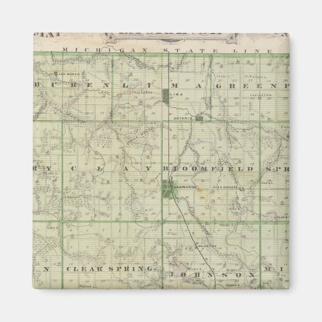 Aimant Carte du comté de Lagrange avec La Grange, Lima (Devant)