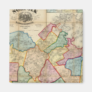 Aimant Carte du comté de Norfolk, Massachusetts