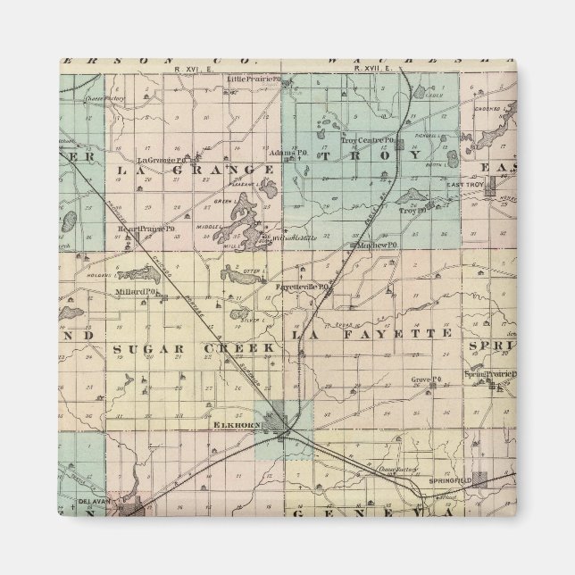 Aimant Carte du comté de Walworth, État du Wisconsin (Devant)