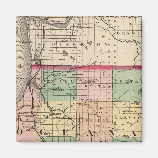 Aimant Carte du comté d'Oceana, Michigan (Devant)