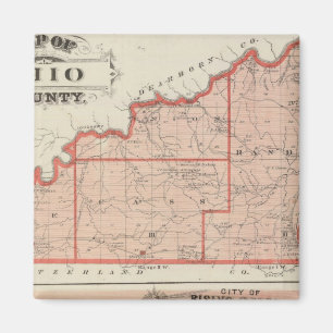 Aimant Carte du comté d'Ohio avec la ville de Rising Sun
