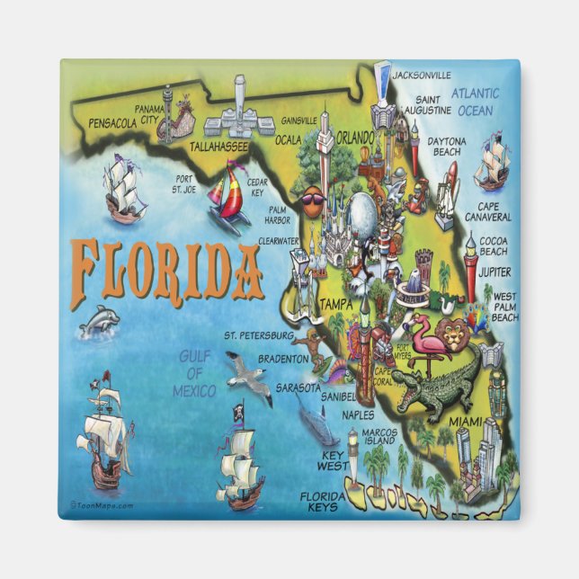 Aimant Carte du dessin animé en Floride (Devant)