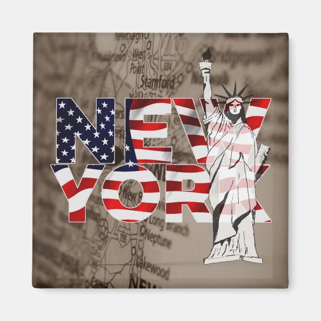 Aimant Carte du drapeau de New York Liberty Collage (Devant)