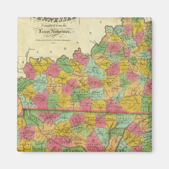 Aimant Carte du Kentucky et du Tennessee (Devant)