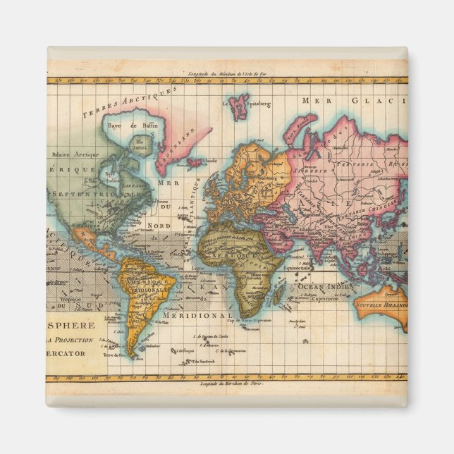 Aimant Carte du monde 1700s Antique (Devant)