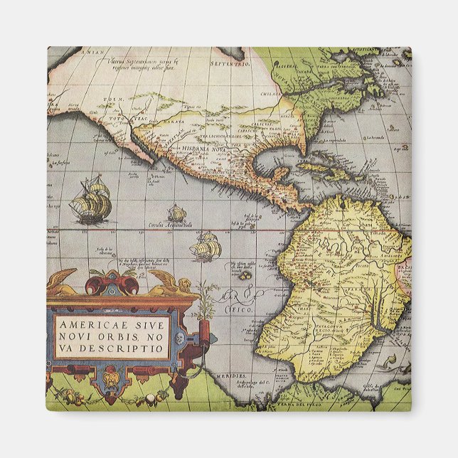 Aimant Carte du monde antique des Amériques, 1570 (Devant)