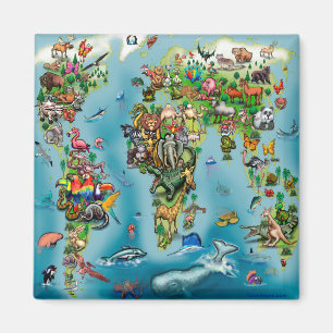 Aimant Carte du monde des animaux