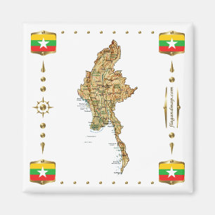 Aimant Carte du Myanmar + Magazine des drapeaux