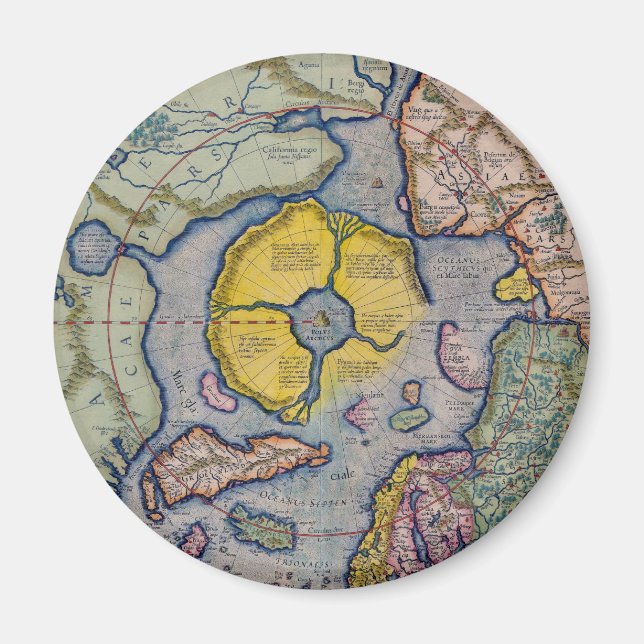Aimant Carte du pôle Nord du 16e siècle Mercator (Devant)