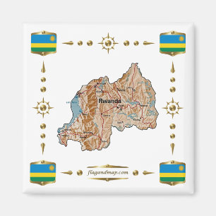 Aimant Carte du Rwanda + Magazine des drapeaux