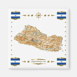 Aimant Carte du Salvador + Pavillon du drapeau