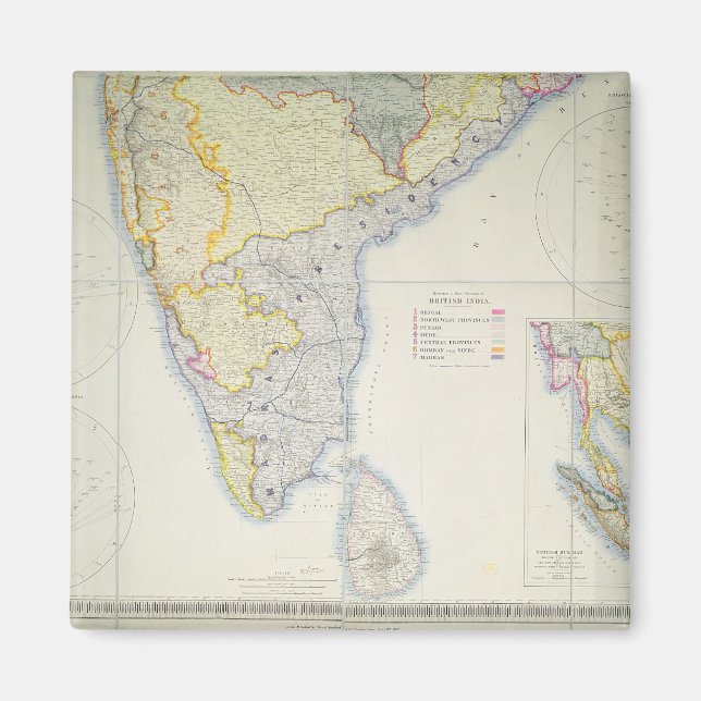 Aimant Carte du sud de l'Inde britannique, 1872 (Devant)