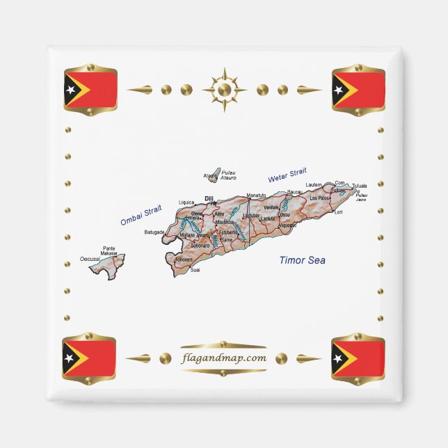 Aimant Carte du Timor Oriental + Magnat des drapeaux (Devant)