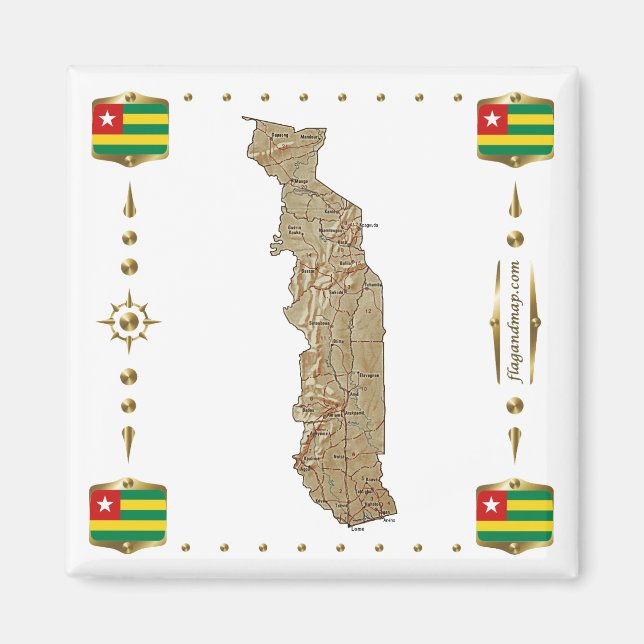 Aimant Carte du Togo + Magnat des drapeaux (Devant)