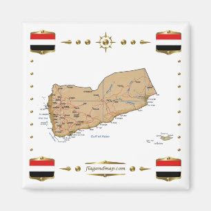 Aimant Carte du Yémen + Magazine des drapeaux