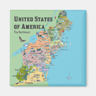 Aimant Carte est du nord des Etats-Unis d'Amérique