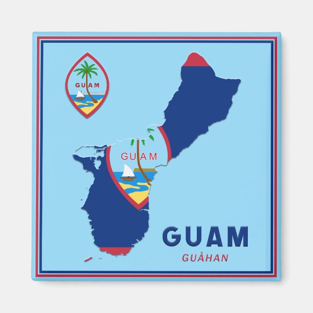 Aimant Carte et sceau du drapeau de Guam (Devant)