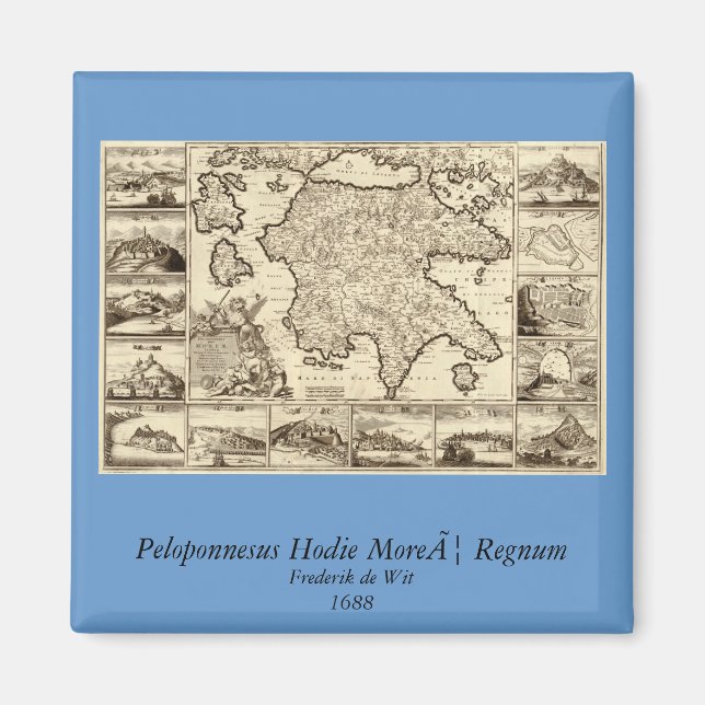 Aimant Carte Grèce/Péloponnèse grecque 1688 (Devant)