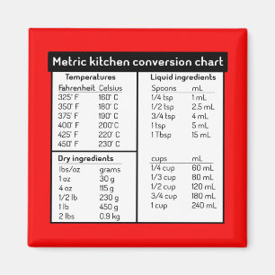 Aimant Carte magnétique de conversion de cuisine métrique