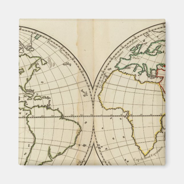 Aimant Carte mondiale avec Latitude et Longititude (Devant)