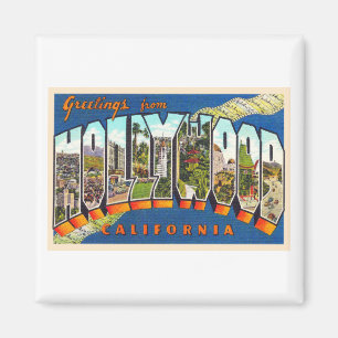 Aimant Carte postale Vintage aux grandes lettres Hollywoo