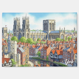 Aimant Carte postale York England Watercolor