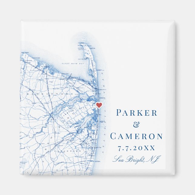 Aimant Carte Sea Bright New Jersey Mariage élégant Favor (Devant)