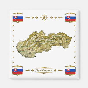 Aimant Carte Slovaquie + Magnat des drapeaux