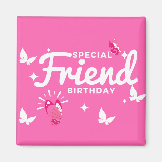 Aimant Carte spéciale Ami Anniversaire, Rose Avec Papillo (Devant)