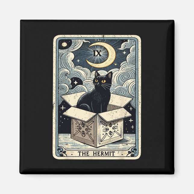 Aimant Carte Tarot Hermite Chat En Boîte Mystic Funny Cha (Devant)