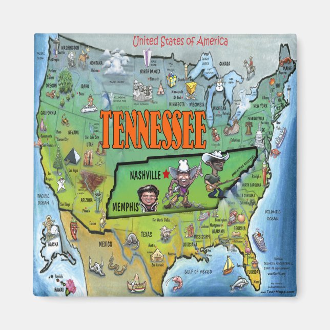 Aimant Carte Tennessee USA (Devant)