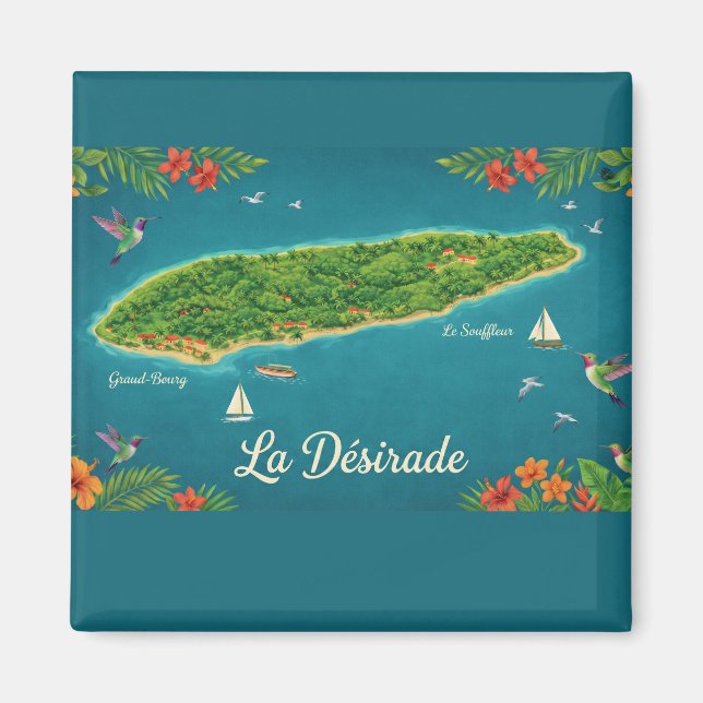 Aimant Carte Tropicale La Désirade, Guadeloupe (Devant)