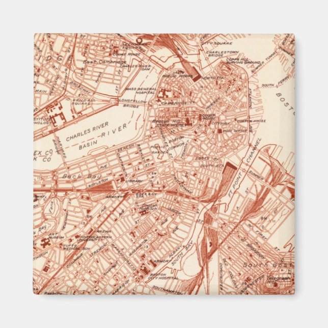 Aimant Carte vintage de Boston (Devant)