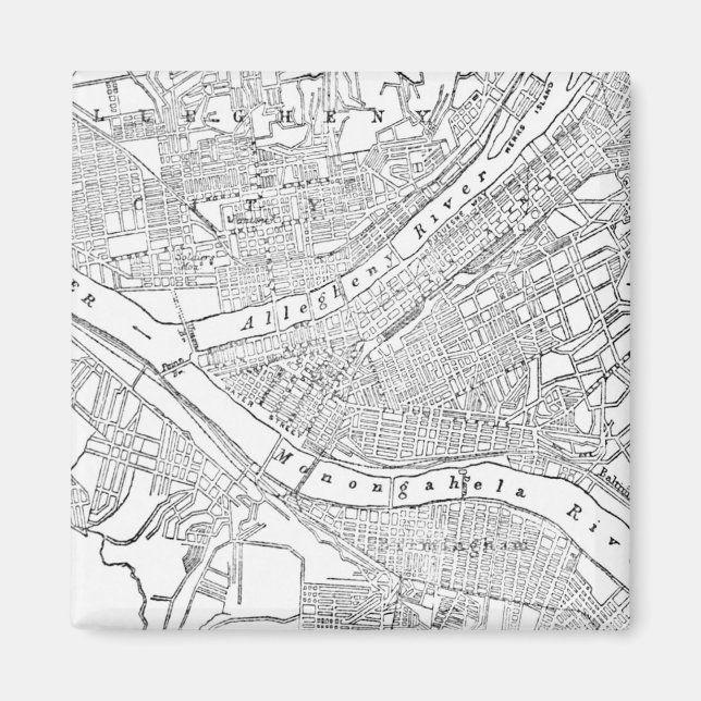 Aimant Carte vintage de Pittsburgh (1885) (Devant)